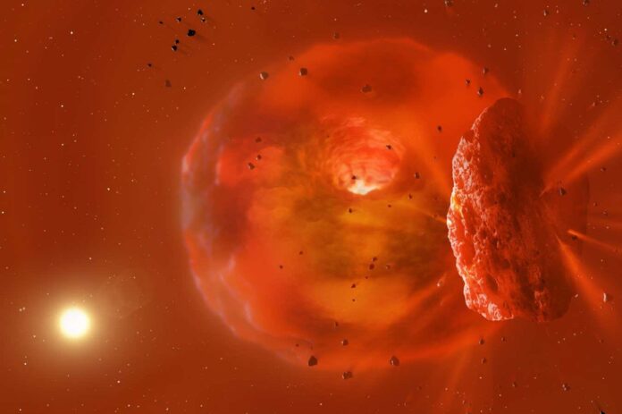 Two giant planets collided and vaporised in a distant star system