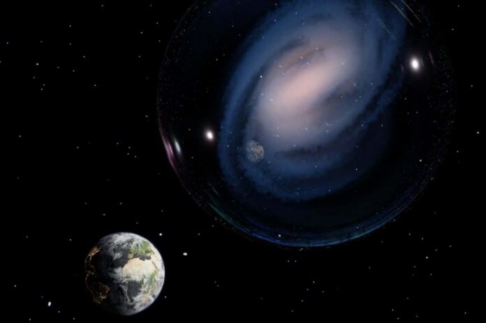 Artistic representation of how the Milky Way-like galaxy ceers-2112 would look from Earth