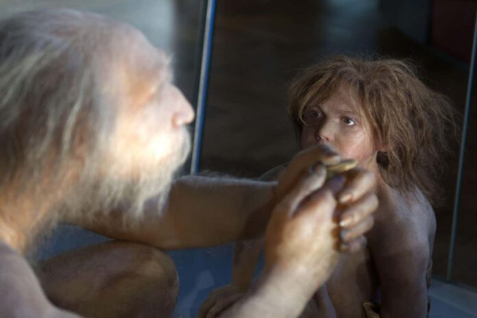 A Neanderthal grandfather and child