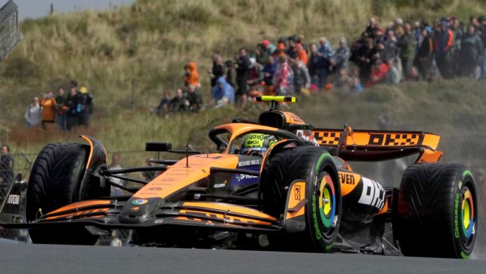 Dutch GP: Lando Norris edges out Max Verstappen to top first practice at Zandvoort in tough conditions